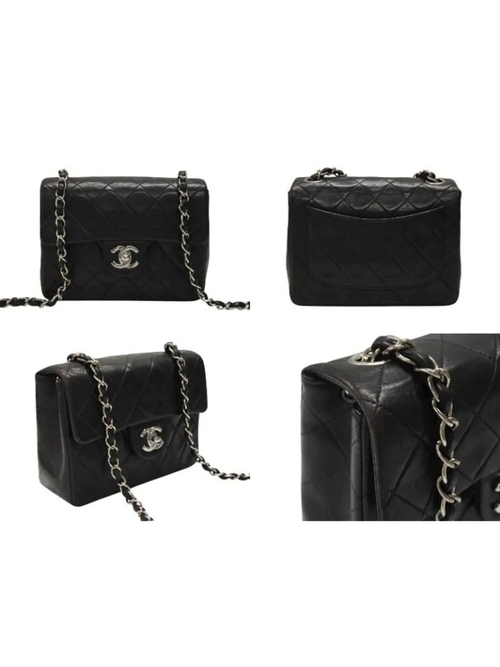 Chanel Mini Quilted 17 Shoulder Bag CC Logo Lambskin Black Silver